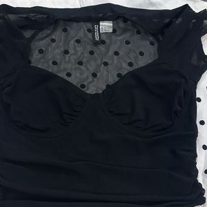 Black Mesh Ruched Bust Top