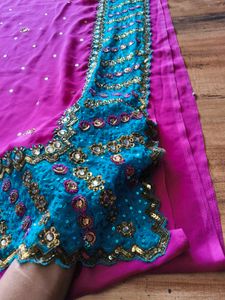 Gorgeous Heavy handwork Pink &amp; Teal Saree