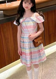 Girls Striped Cold Shoulder Dress