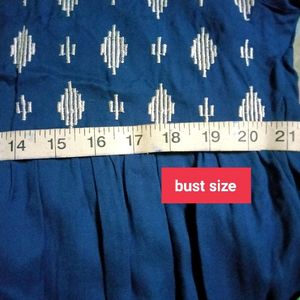 Navy Blue  White Embodeiry Design Tops(Long Shoulder)