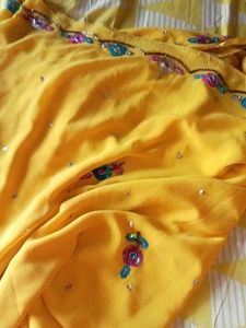 Beautiful Yellow Embroidered Saree