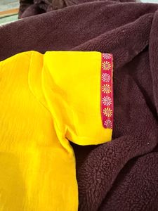 Bright Yellow Blouse with Floral Trim