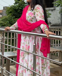 white Floral anarkali