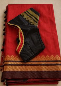 Red Saree with Black Blouse