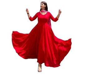 Red Rayon Anarkali Suit