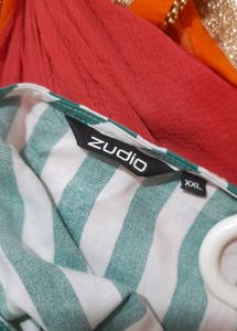 Green &amp; White Striped Tie-Front Top