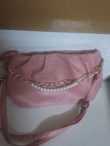Chic Pink Hobo Bag with Pearl Chain
