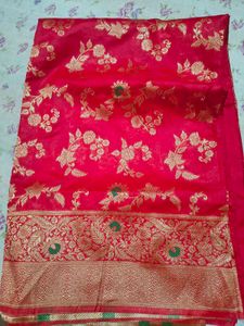 Red Banarasi Silk Saree with Gold Zari Work
