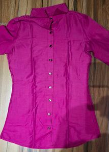 Chic Magenta Button-Up Top Shirt women