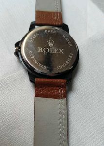 Stylish Rolex Watch with Brown Leather Strap