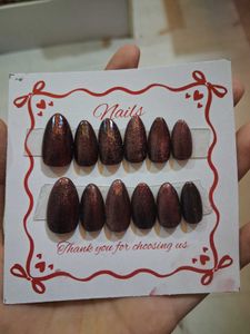 cherry cola cateye medium Almond Press-On Nails