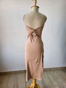 Minimalist Nude Spaghetti Strap Midi Dress