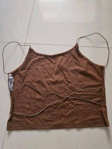 Brown Spaghetti Strap Crop Top