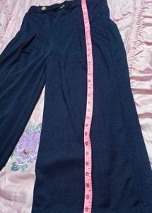 Navy Blue High-Waisted Wide-Leg Pleated Pants