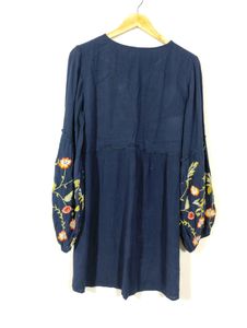 Rena Navy Blue Embroidery Printed Dress (Women)