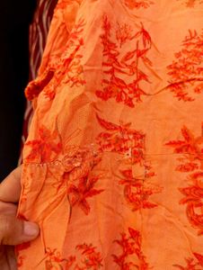 Vibrant Orange Floral Print Kurta