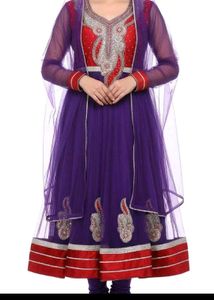 Purple &amp; Red Anarkali Suit Set