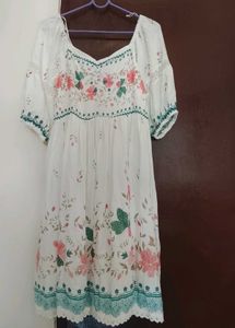 Floral Print White Midi Dress