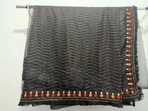Embroidered Black Net saree with blouse