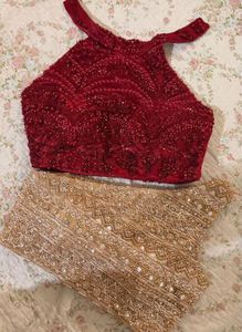 Sparkling Red Beaded Halter Neck Blouse