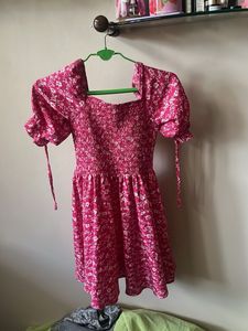 berrylush Cute Pink Floral Smocked Dress