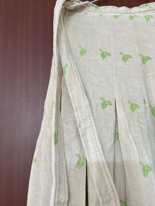 Premium velvety Cream Skirt with Green Print