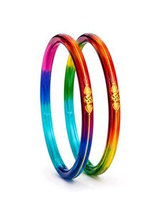 Vibrant Rainbow Glass Bangles with Gold 22ct ( 2 p