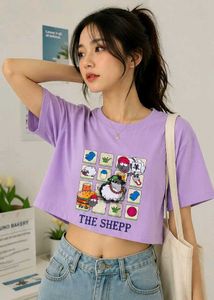 Cute Purple Graphic Crop Top