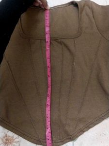 Brown Long Sleeve Corset Top