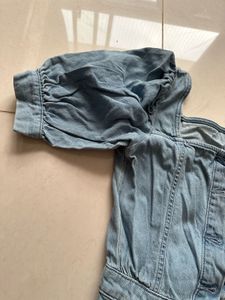 Denim Jumpsuit with Puff Sleeves