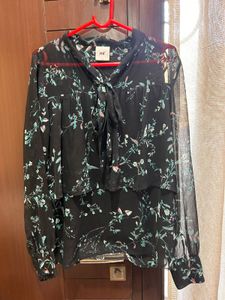 Elegant Floral Print Sheer Sleeve Top
