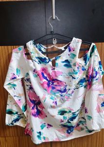 Vibrant Floral Cold Shoulder Top for beach