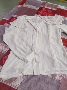 Cream Sheer Button-Up Blouse