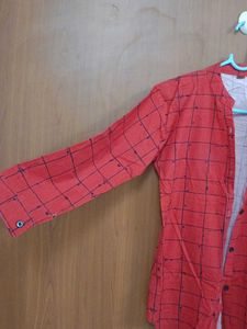 Red Checked Mandarin Collar Shirt
