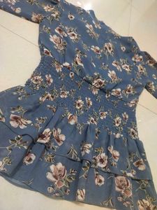 Chic Blue Floral Smocked Dress
