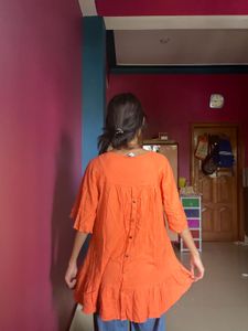 Bright Orange Ruffled Tunic Top
