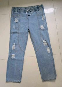 Distressed Light Wash Denim Pants
