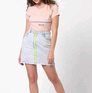Size XS Women's Denim Skirt with Neon Zipper