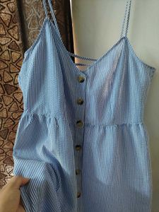 H&amp;M Blue Striped Button-Up Dress