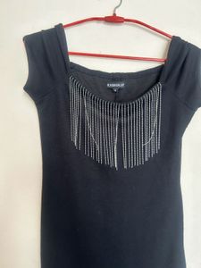 Chic Black Fringe Detail Dress