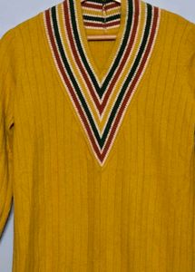 Retro Mustard V-Neck Knit Dress