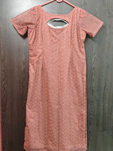 Elegant Peach Kurta with Unique Neckline