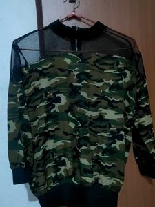 Camo Print Mesh Yoke Top