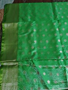 Green Satin Saree with Brocade