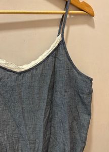 Denim Lace Trim Jumpsuit