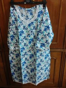 Blue Floral Kurta with White Lace Trim