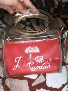 Unique Transparent Clutch with pink Pouch