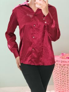 Satin Collared Button-Up Shirt