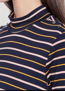Annabelle Navy Textured Round Neck regular fit