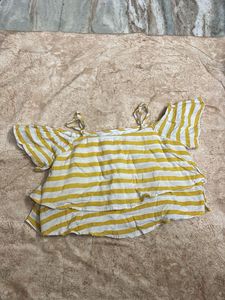 Yellow &amp; White Striped Off-Shoulder Top